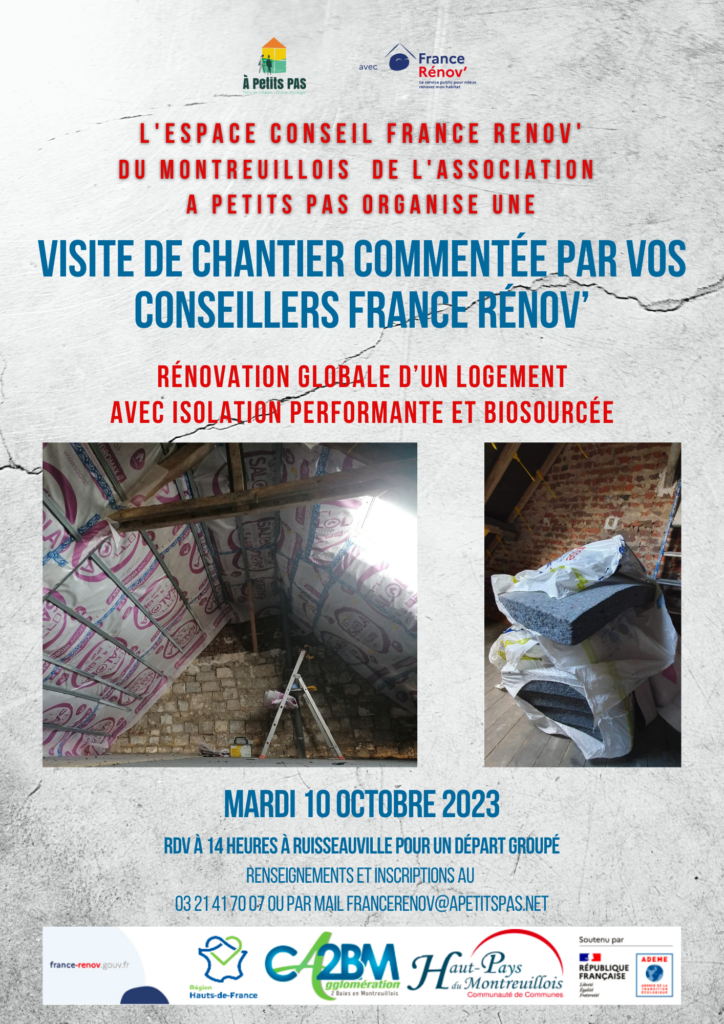 Affiche visite rénovation performante, isolation bio sourcée France Rénov' A Pettis PAS Ruisseauville 62310