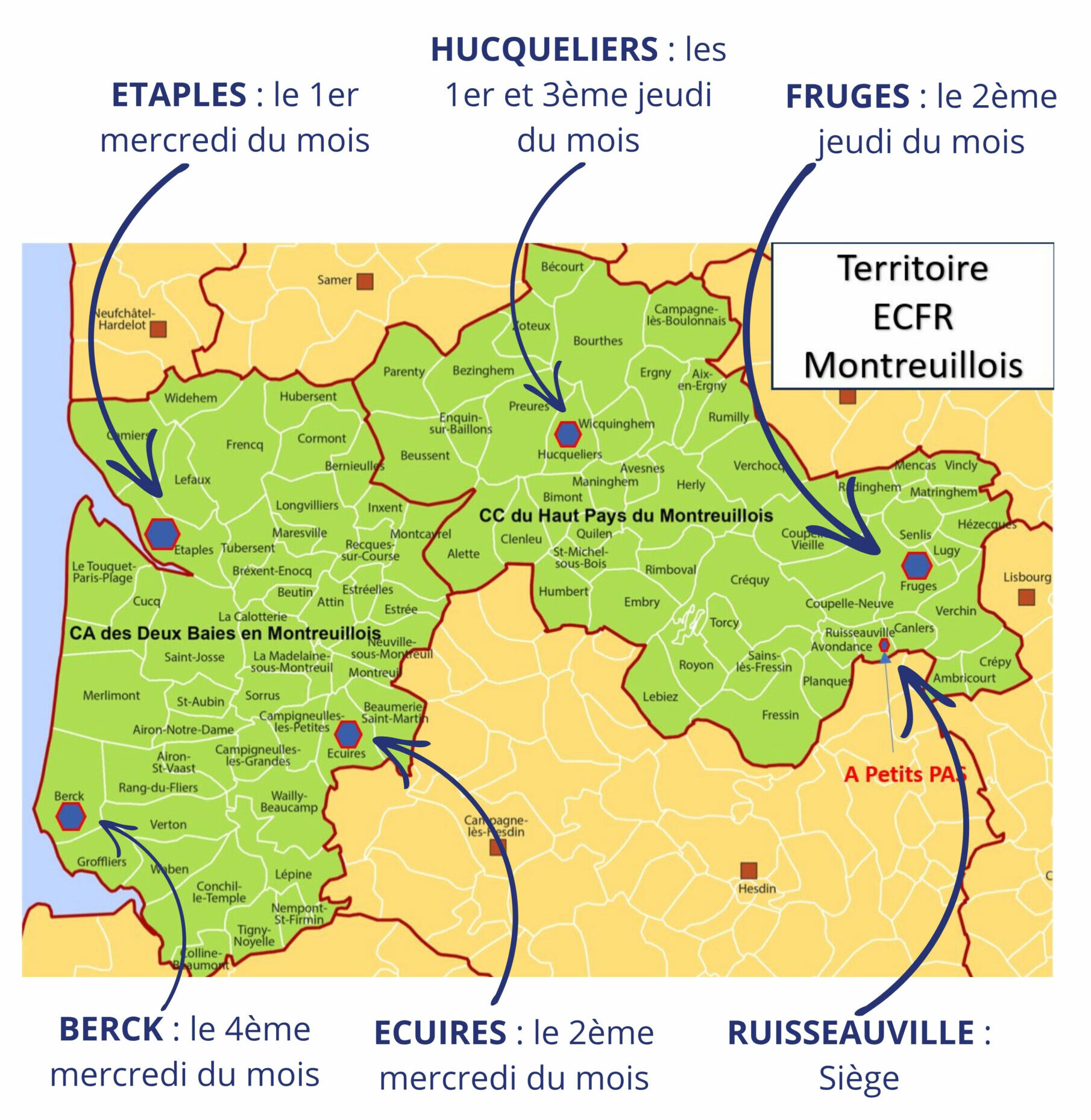 Carte des PERMANENCES FRANCE RENOV’ du Montreuillois CCHPM CA2BM